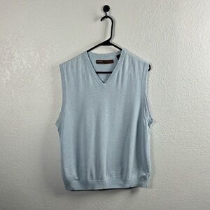 Perry Ellis Men’s Y2K V-Neck Light Blue Sweater Vest Vintage Sz L Cotton Blend